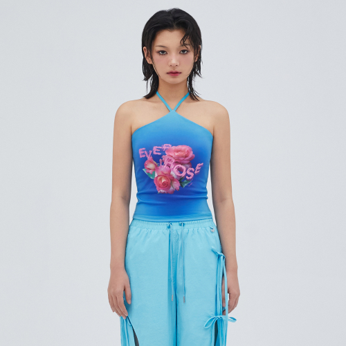 ROSE GRAPHIC HALTERNECK TOP BLUE BQ2BR006