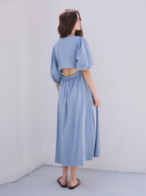 [아템포] BALLOON CUT-OUT DRESS_steel blue AW24ROP09SB