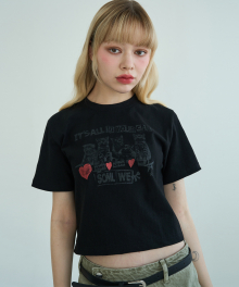 태비 키튼 크롭 반팔 티셔츠 (블랙)
