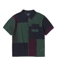 Block Crochet Knit S/S Shirt Navy