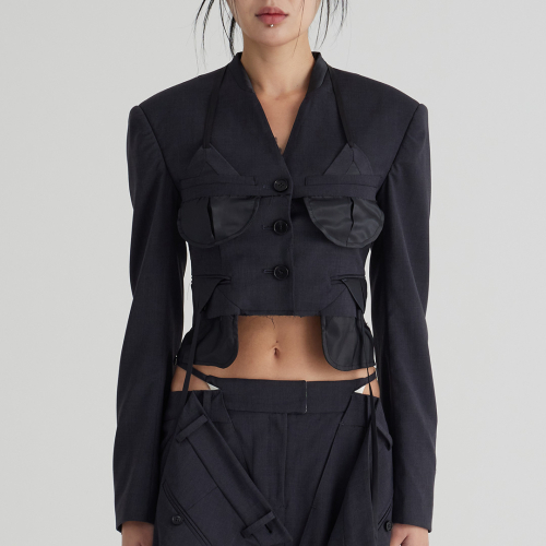 Укороченный жакет в стиле geek chic (Grey)