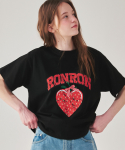 론론(RONRON) STRAWBERRY RIBBON BASIC FIT T SHIRT BLACK RED