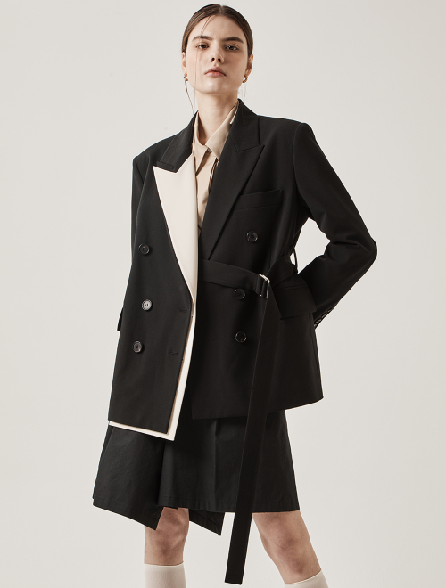 Жакет с поясом и острыми лацканами Black + Ivory Collar