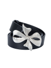 ribbon logo Leather Belt  (Black)