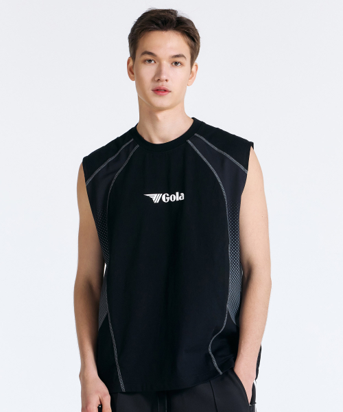 COLOR BLOCK SITITCH SLEEVELESS [BLACK]