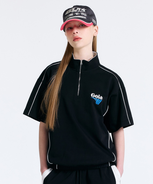 ESSENTIAL HALF ZIP UP SWEAT SHIRTS [BLACK]