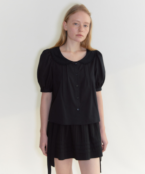 MUSINSA | SINOON Puff Sleeve Collar Blouse (Black)