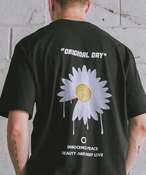 Drawing Flower Graphic Overfit T-shirt_Black