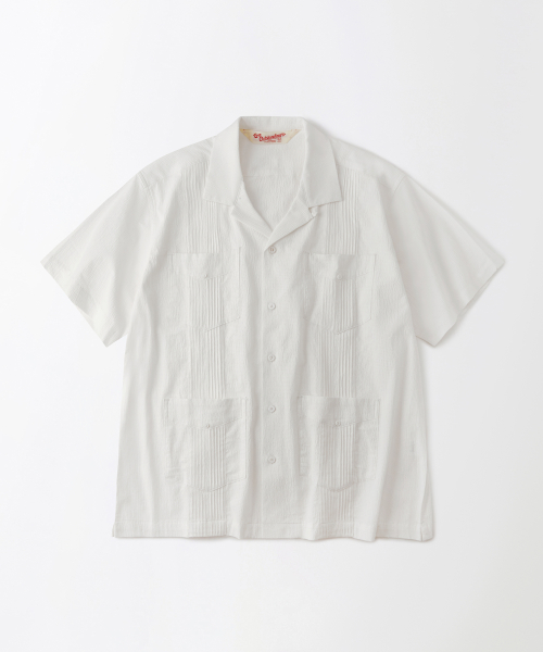 SEERSUCKER GUAYABERA CUBA HALF SHIRT_OFF WHITE