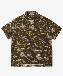 HAWAIIAN OPEN COLLAR HALF SHIRTS_SURFING_BROWN