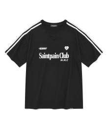 SP 하트 로고 엠블럼 브이넥 티셔츠-블랙