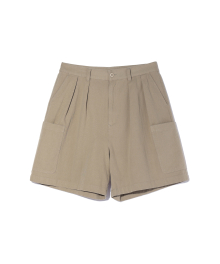 Two Tuck Pocket Chino Shorts Beige