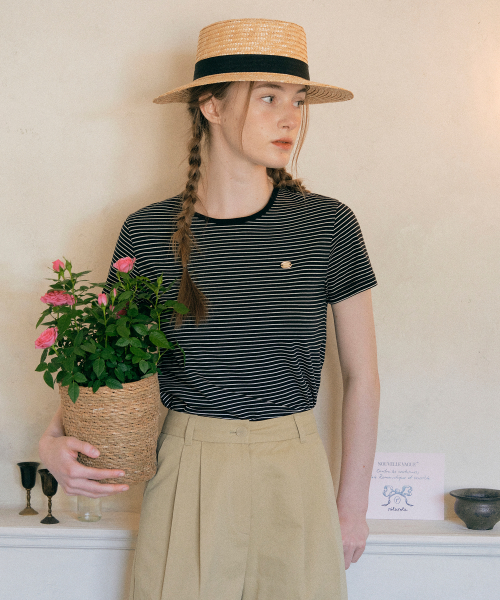 Tシャツ・カットソー ROLAROLA STRIPE HALF SLEEVE T-SHIRT 4BUK186 로라로라(ROLAROLA) STRIPE HALF SLEEVE T-SHIRT BK+IV - 사이즈