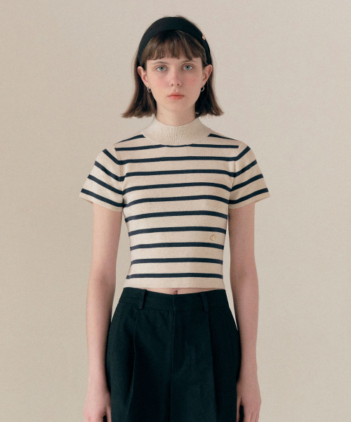 HALF NECK STRIPE KNIT IVORY