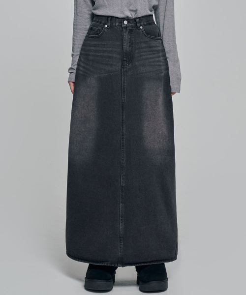 スカート Harper Tassel Pocket Denim Long Skirt BROWN ebossy Women's Casual Elastic Waist Frayed Hem A-Line