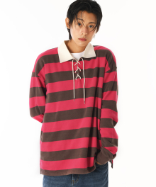 LACE UP STRIPE RUGBY TEE (PINK)