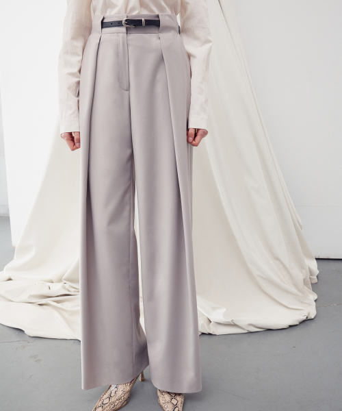 BELT WAIST DETAIL WIDE LEG TROUSERS BEIGE