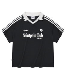 SP 하트 엠블럼 로고 라인 카라 티셔츠-블랙