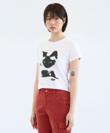 고독한 고양이 크롭 티셔츠 [화이트]