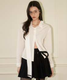 SHIRRING COLLAR RIBBON SHIRT WHITE