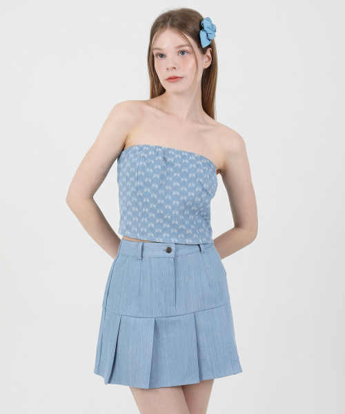 Кроп-топ из денима с бантом (Light Blue)