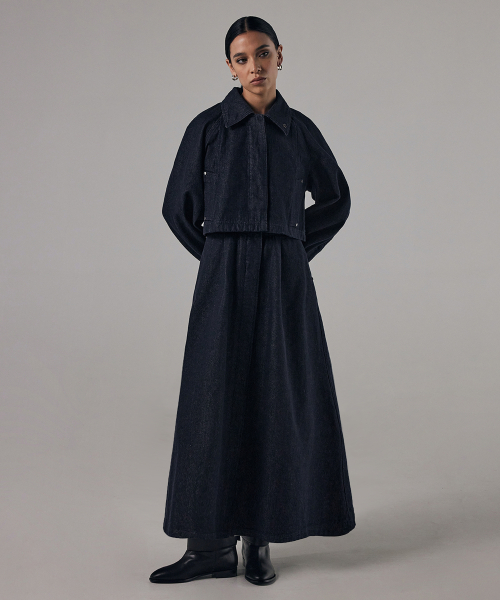 Denim 3-way Trench Coat [ Raw Denim ]