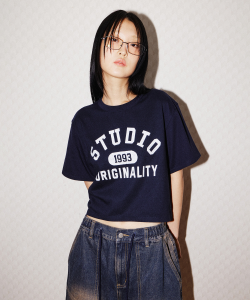 Musinsa 1993studio studio 93 authentic cropped t shirt navy