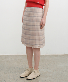 Check layered midi skirt