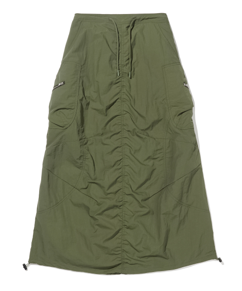 MUSINSA | BROWNBREATH W BB NYLON PUCKERING SKIRT - KHAKI