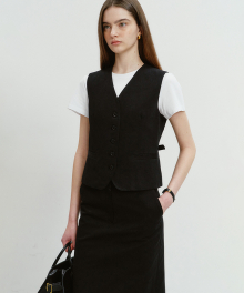 COTTON-LINEN VEST BLACK_UDVE4B221BK