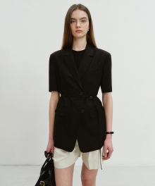 HALF SLEEVE BELTED LINEN JACKET BLACK_UDJA4B226BK