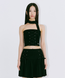 LACE-UP SCARF TUBE TOP_BLACK