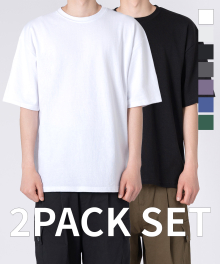 [2PACK] 오버핏 크루넥 무지 반팔 티셔츠