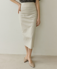 DRAW LINEN BACK SLIT SKIRT PALE OAK