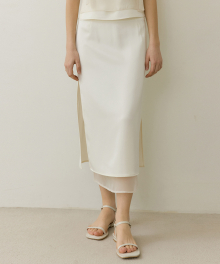 PETAL LAYERED LONG SKIRT CREAM SILK