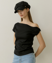 DRAW ONE SHOULDER DROP T-SHIRTS BLACK