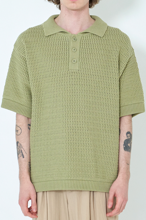 Crochet Knit Cotton Polo Shirt (Limeade)