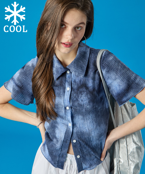 Кроп-футболка и кардиган тай-дай cooling мамон BLUE