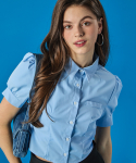 콜릿(KOLEAT) WOMEN 여름 퍼프 크롭 슬림 반팔 셔츠 [SKY_BLUE] 블라우스 ver.
