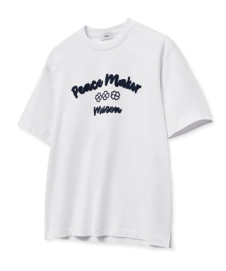 티엔지티 화이트 세미오버핏 아치 자수 로고 티셔츠 (TNTS4E211WT)