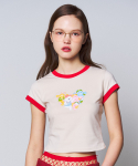 [WOMENS EDITION] 런 투게더 케어베어 하트 쉐입 크롭 티셔츠 레드