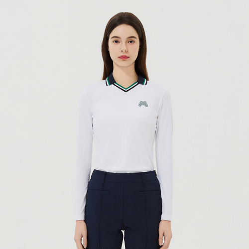 Ribbed Color Collar T-Shirts_White