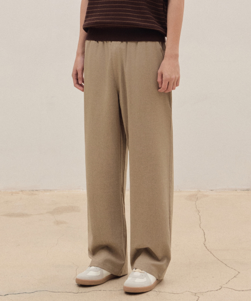 Широкие слаксы на резинке [Beige]