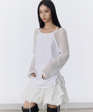 낫노잉 Net Layered Long Sleeve Top (WHITE)