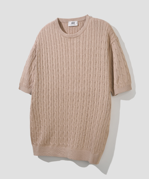 Стирающийся кабельный пуловер из хлопка и модала [Beige]