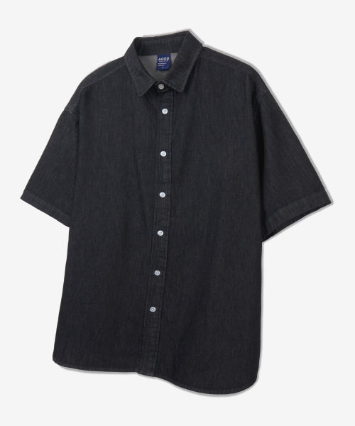 MUSINSA | AGOD Button-down overfit denim half shirt [black]