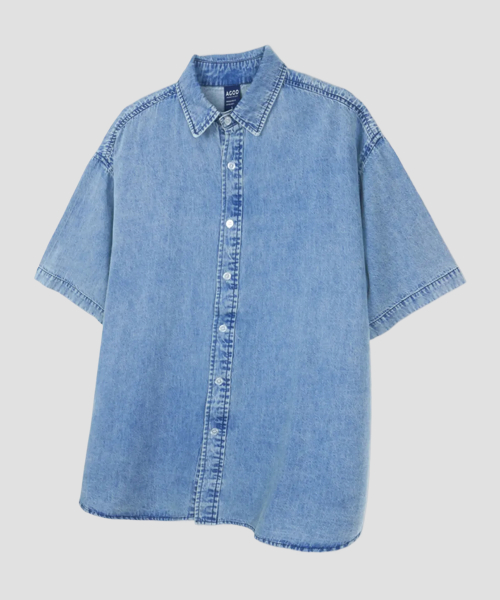 BUTTON DOWN OVERFIT DENIM HALF SHIRT [MEDIUM синий]