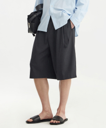 Belted Bermuda Pants - Charcoal Grey