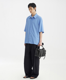 Side-Slit Half Shirt - Sax Blue