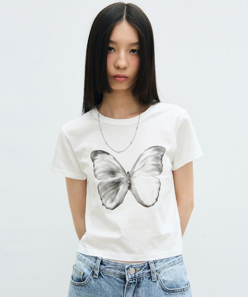 BUTTERFLY SOFT COLORING CROP TOP_WHITE BLACK